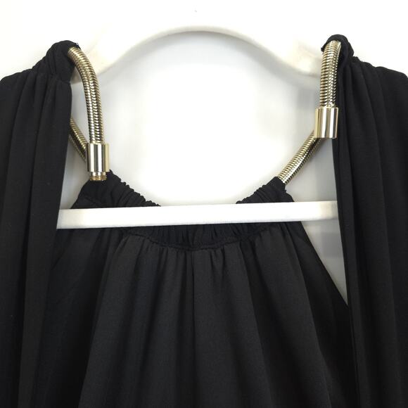 Calvin Klein Halter Dress Women 8 / 10 Black Gold Neck Accent Open Back Festive - Picture 10 of 15
